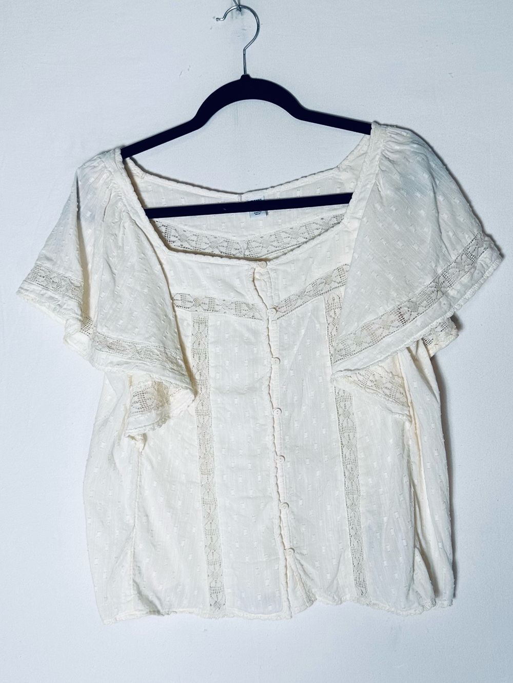 Old Navy Cream White Flutter Sleeve Boho Button Down Blouse S Coastal Coquette